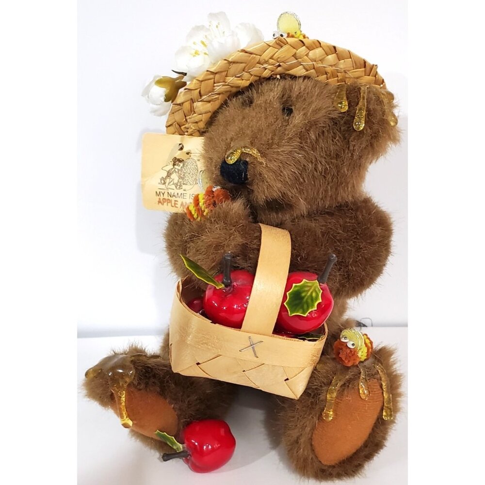 Orzek APPLE ANNIE Plush Teddy Bear small stuffed animal with honey bees & hat 6"
